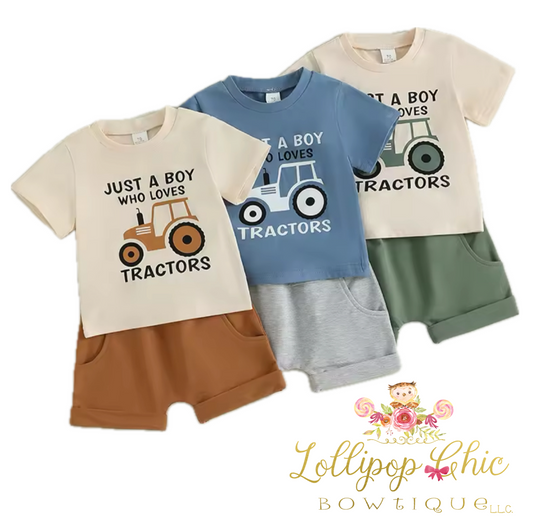 Baby Boy and Toddler Tractor Farm Short Set: Blue