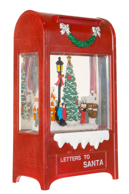 Burgundy Mailbox Snow Globe with Carolers in the city
