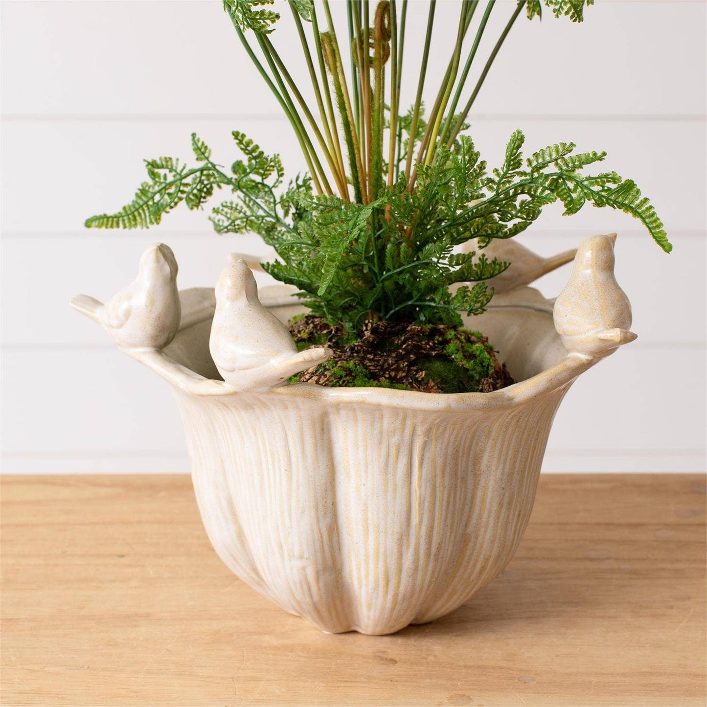 Bird Gathering Fluted Planter Spring Decor