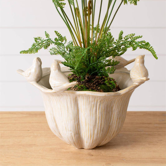 Bird Gathering Fluted Planter Spring Decor