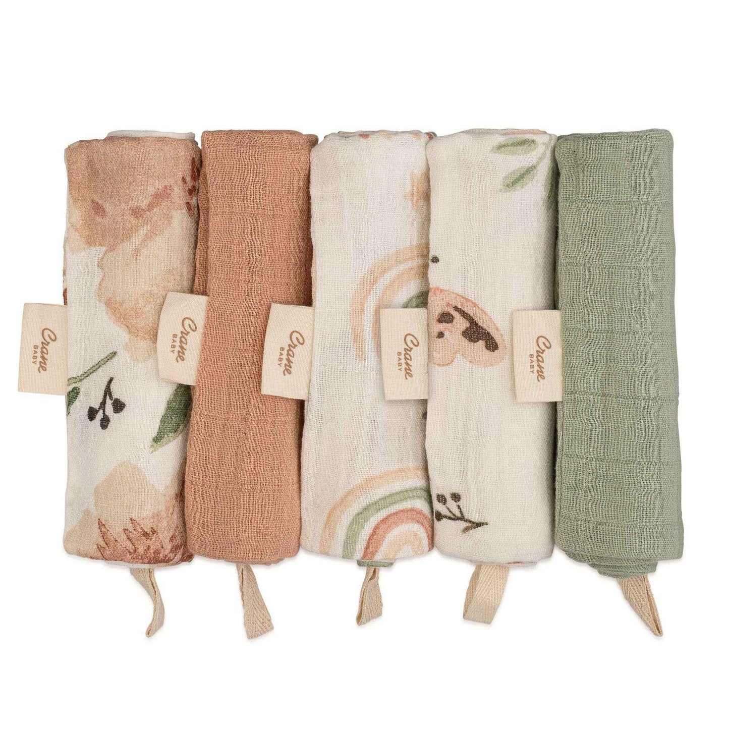 Crane Baby - Parker 5-pc. Baby Wash Cloth Set (Pink Floral)