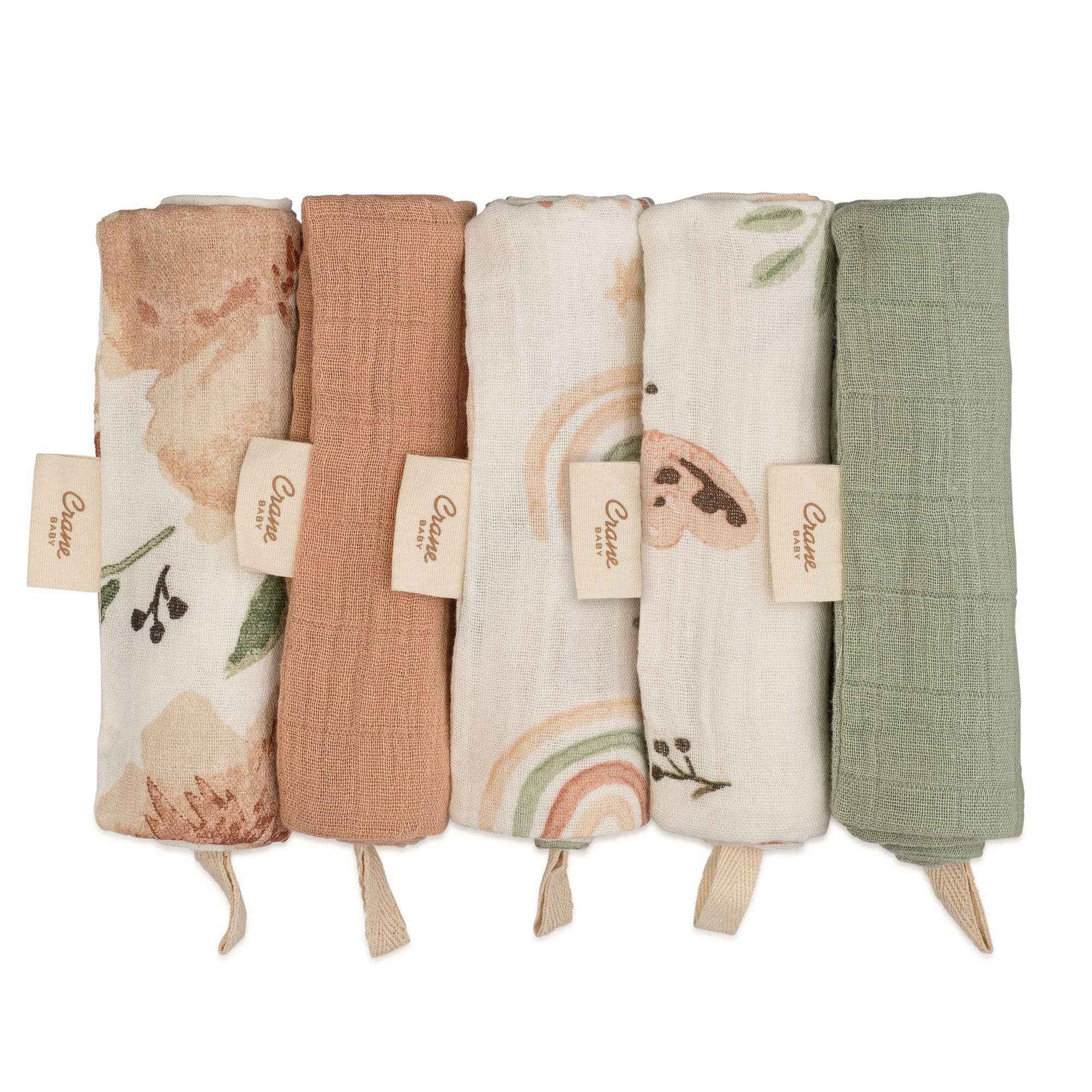 Crane Baby - Parker 5-pc. Baby Wash Cloth Set (Pink Floral)