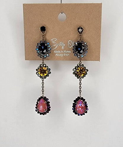 Three Stone Handmade Dangle Post Earrings