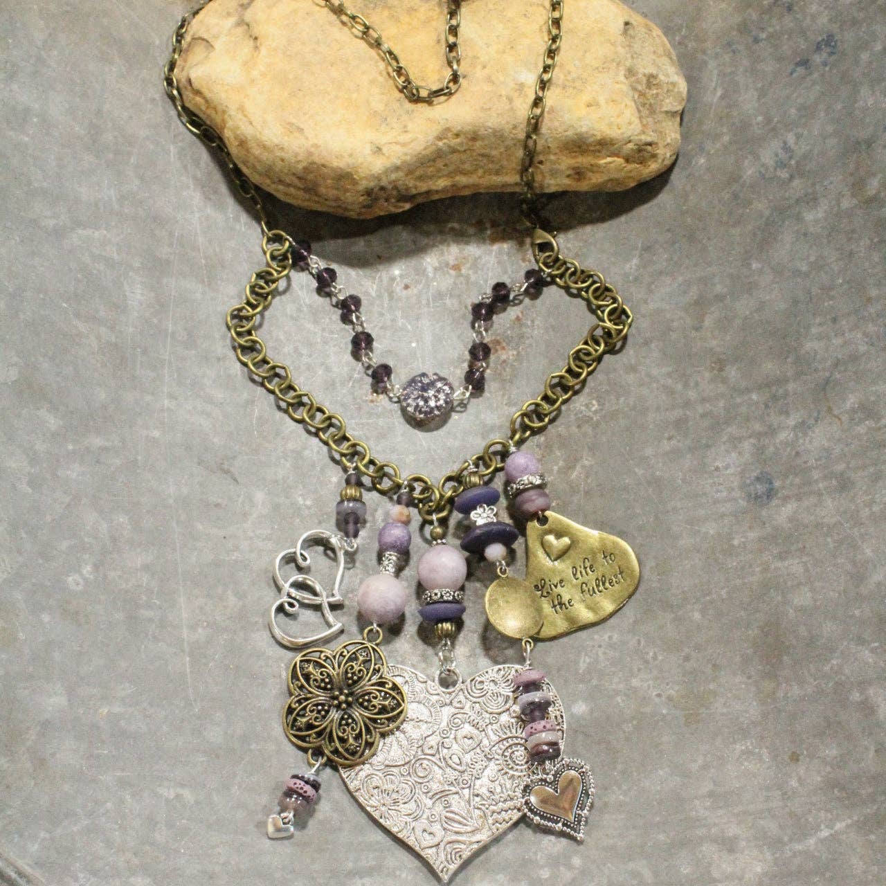 Czech These Out Plum Metal heart Charmers Necklace