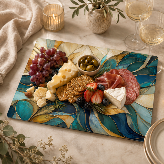 Abstract Design Glass Cutting Board, Charcuterie Tray: 11x15 inch