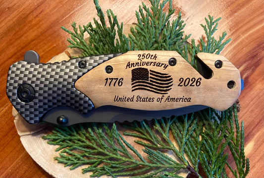 Quail Tail Laser Art - 250th Anniversary Knife 