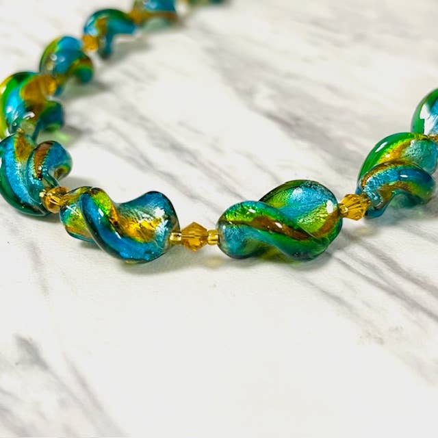 Anita K By Blushing Pink - Murano Twisted Glass With Crystal Necklace