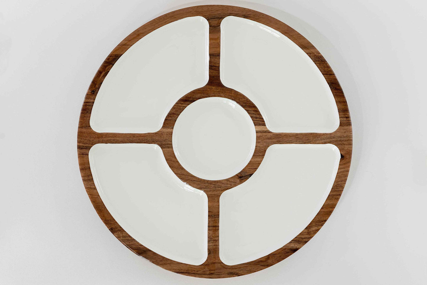 JF Wood + White Collection Mango Wood Compartment Lazy Susan