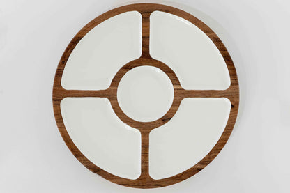 JF Wood + White Collection Mango Wood Compartment Lazy Susan