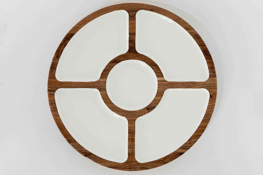 JF Wood + White Collection Mango Wood Compartment Lazy Susan