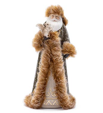Charming Santa Holding Squirrel Figurine