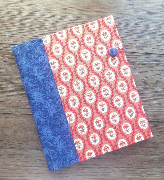 Fabric Covered Hardcover Notebook Composition Book Cover - Blue Swirls & Flowers