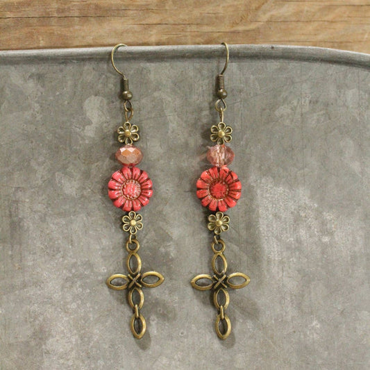 Christ Centered Cross & Flower Dangle Earrings