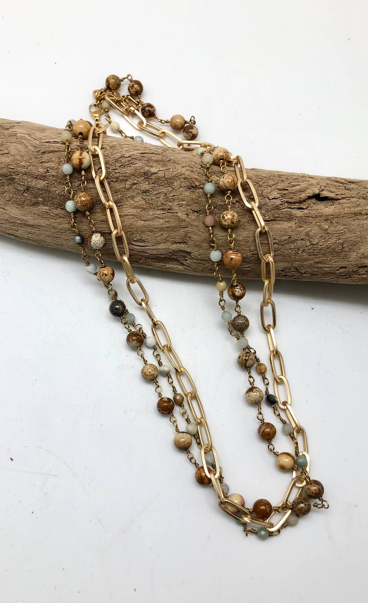 Necklace Picture Jasper/Amazonite/PaperClip  18” w/2” ext.