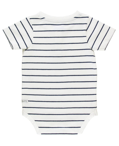 Baby Boys White & Navy Stripe Short Sleeve Henley Bodysuit: Blue