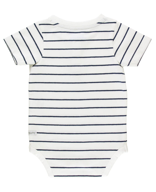Baby Boys White & Navy Stripe Short Sleeve Henley Bodysuit: Blue
