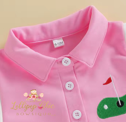 Toddler Girls 2 Piece Golf Embroidery Pleated Skirt Set PINK