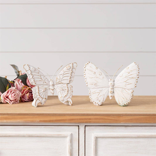White And Gold Distressed Tabletop Butterfly Sold Separately