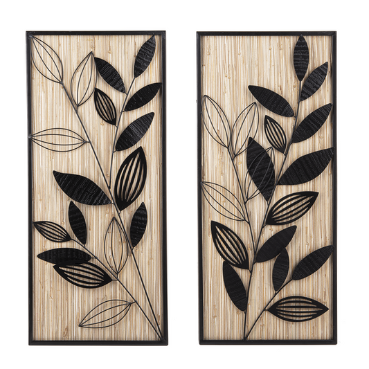 Layered Boho Plant Wall Decor with Natural Woven Background
