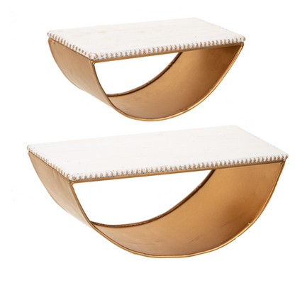 Gold Curved Wall Shelf with Beaded Edge