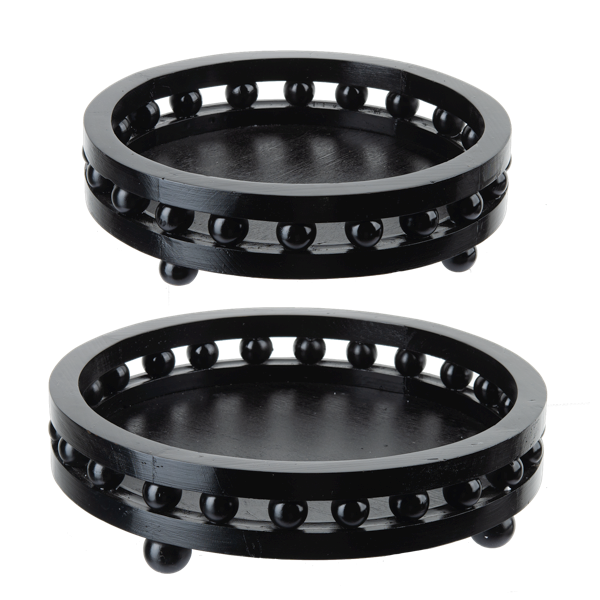 Black Round Oversized Beaded Tray - set of 2