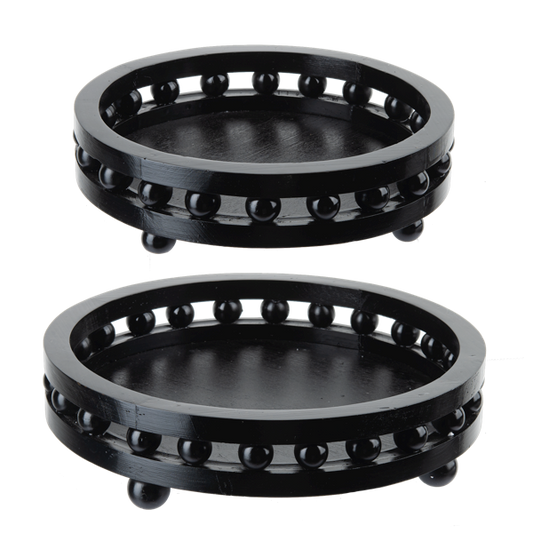 Black Round Oversized Beaded Tray - set of 2