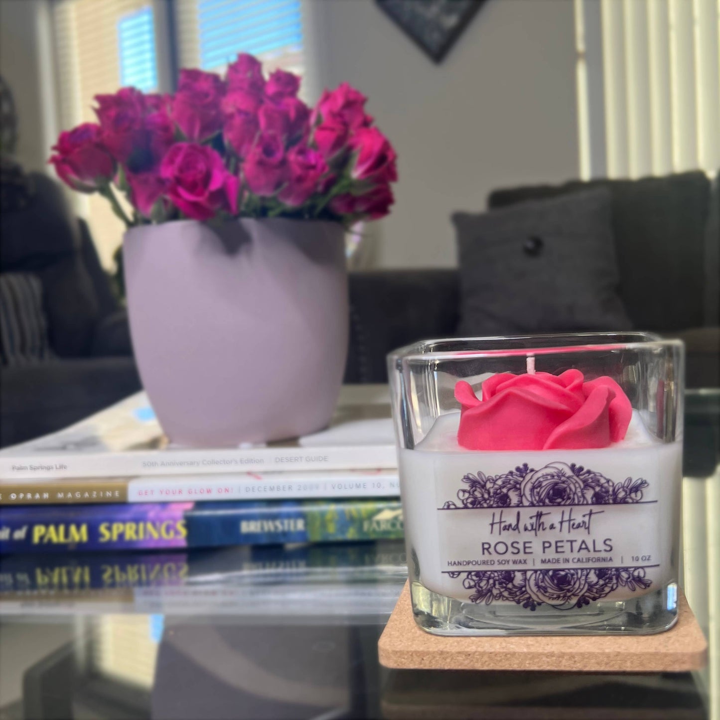 Vela de cera de soja con pétalos de rosa
