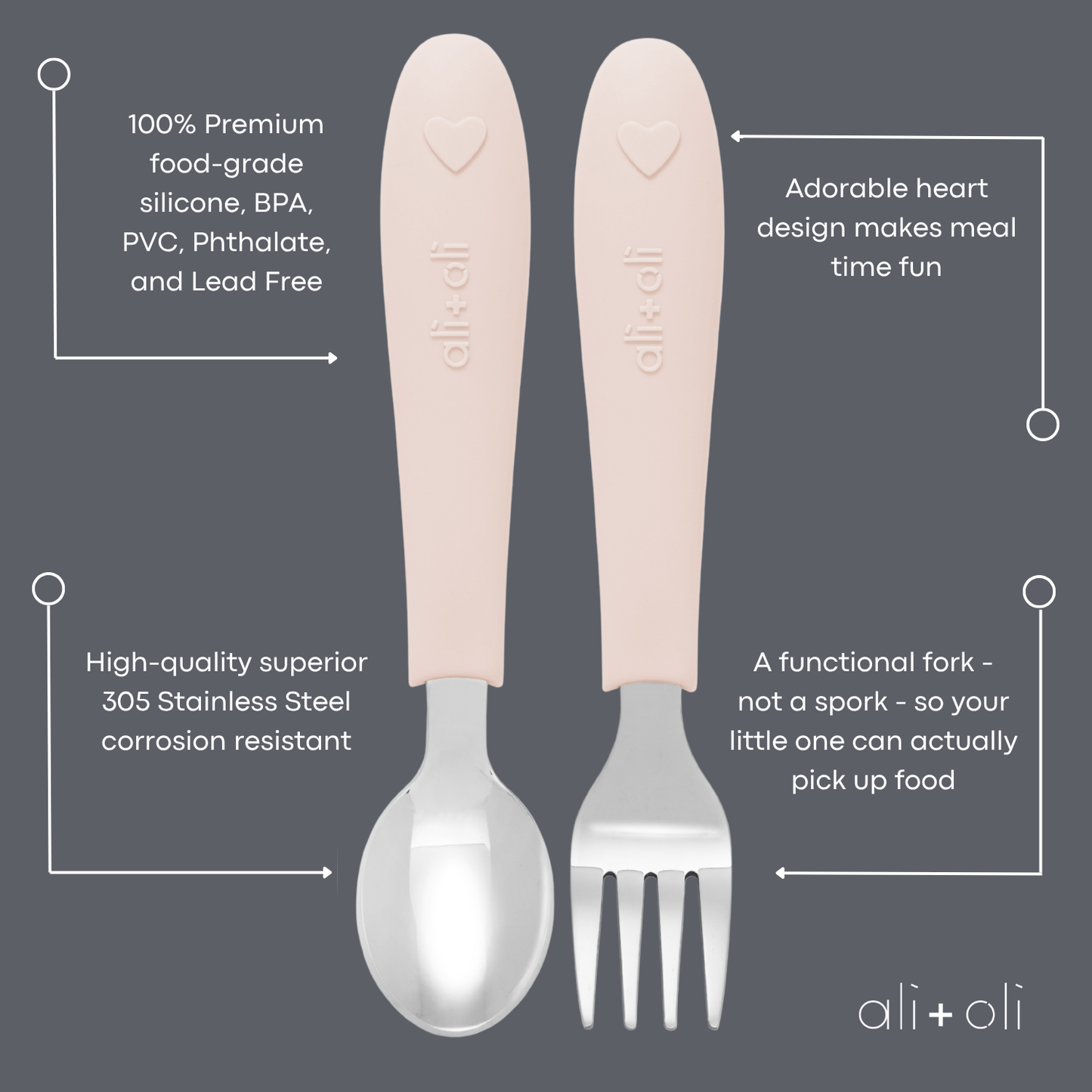 (6pc) Toddler Utensils Set - Stainless Steel (Heart)