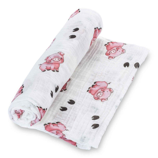 LollyBanks - Oink Oink Baby Muslin Swaddle Blanket