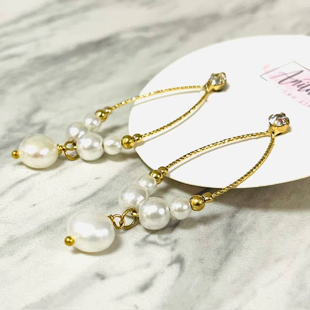 Anita K By Blushing Pink - Brushed Gold Pearl Earring