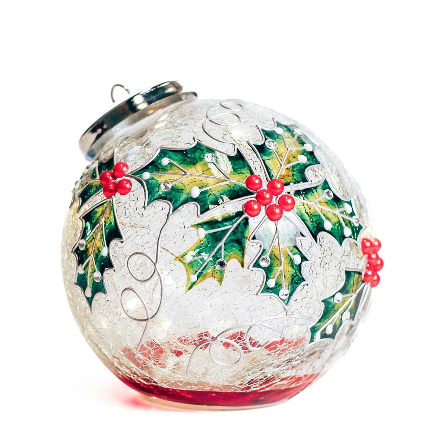 Holly Berry Glass Ornament LED – Christmas Holiday Decor