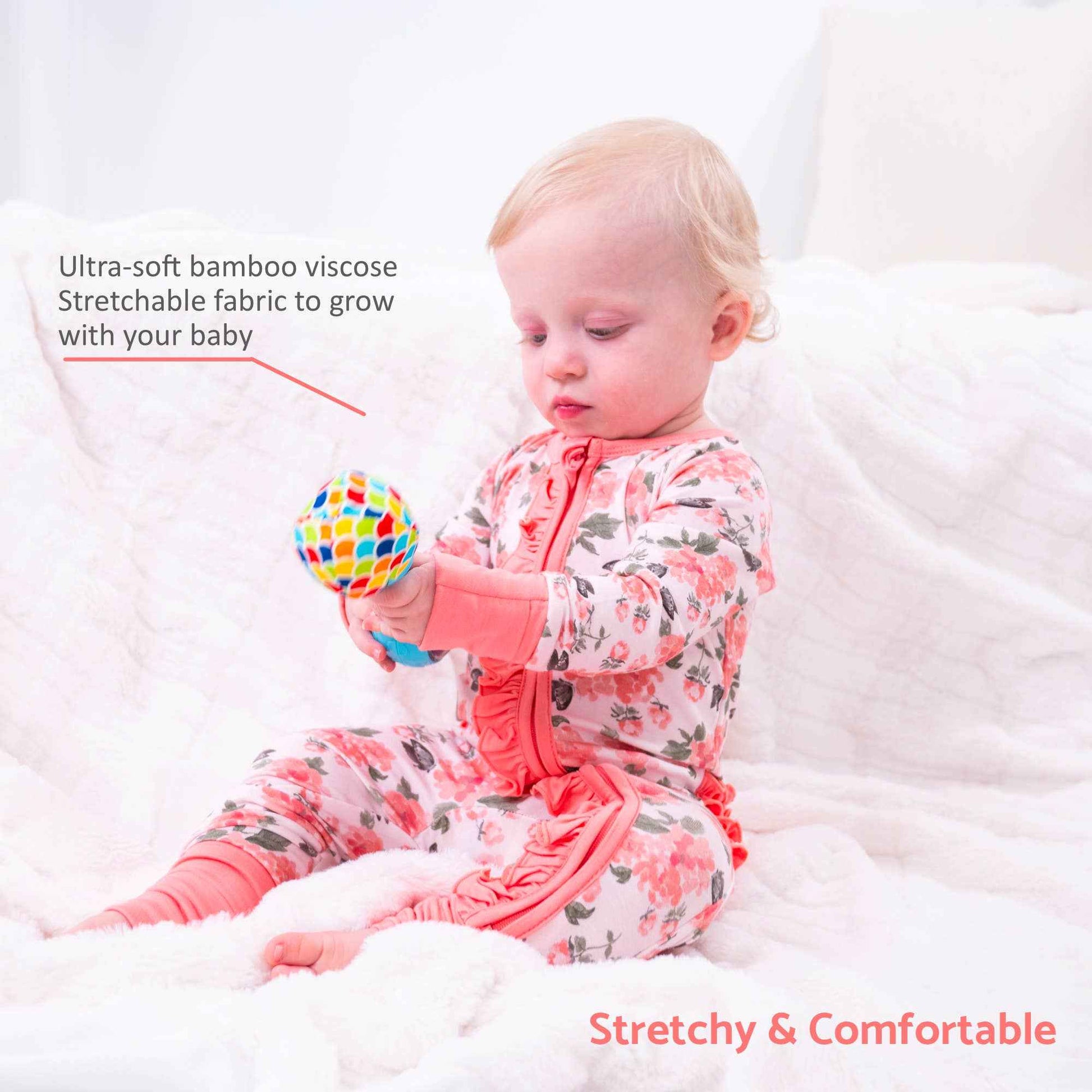 LollyBanks - Bamboo Baby Convertible Ruffle Zipper Pajamas - Peony Floral