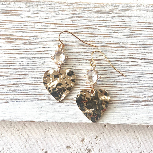 Gold Hammered Heart earrings love jewelry
