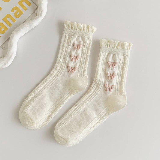 Calcetines blancos con borde enrollado para mujer