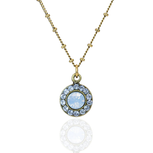 Air Blue Opal Halo Crystal Pendant Necklace