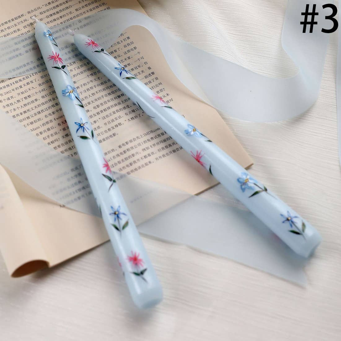 Velas Meta - Vela navideña sin humo de tallo largo con estampado floral de 25 cm