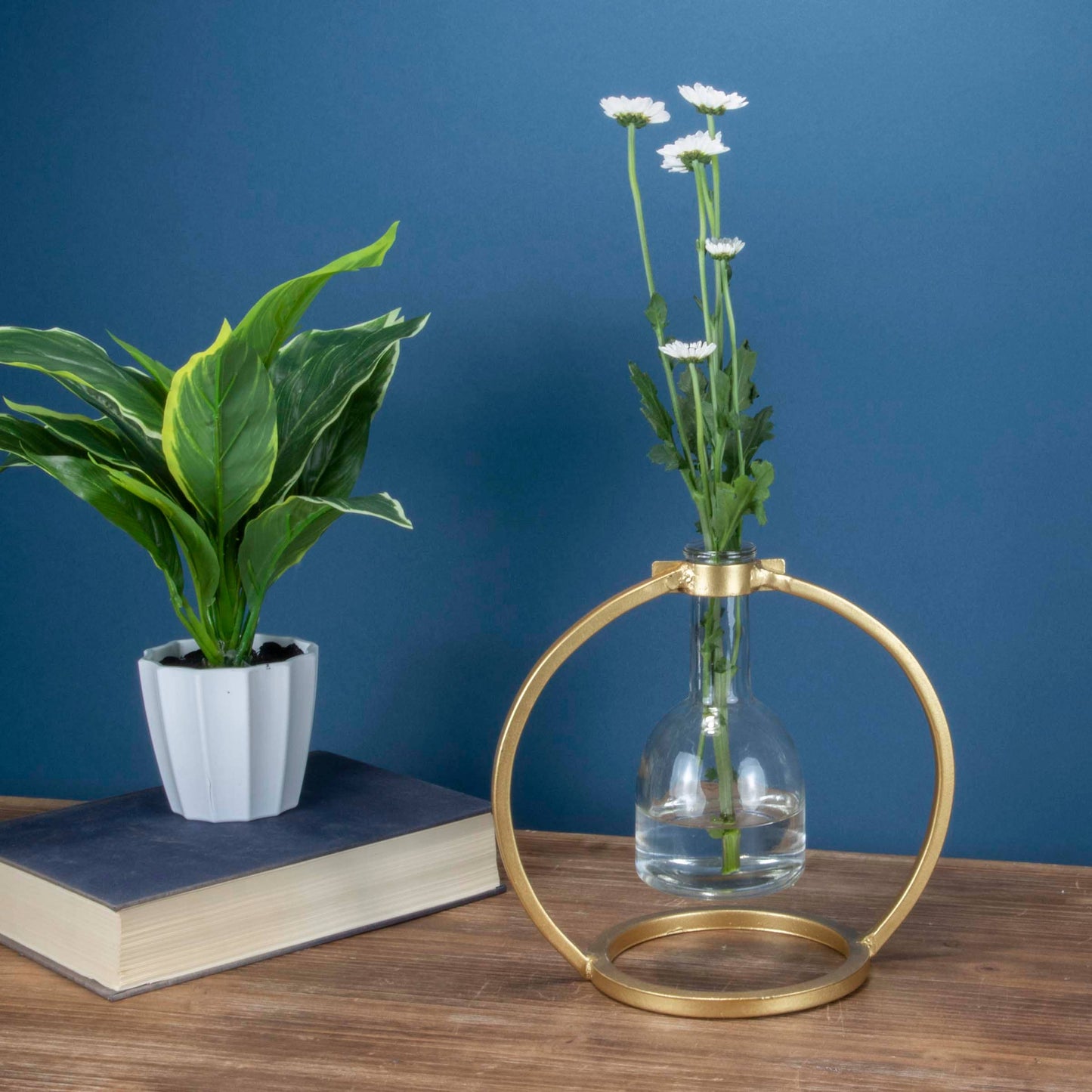 Floating Glass Bud Vase Brass Finish Metal