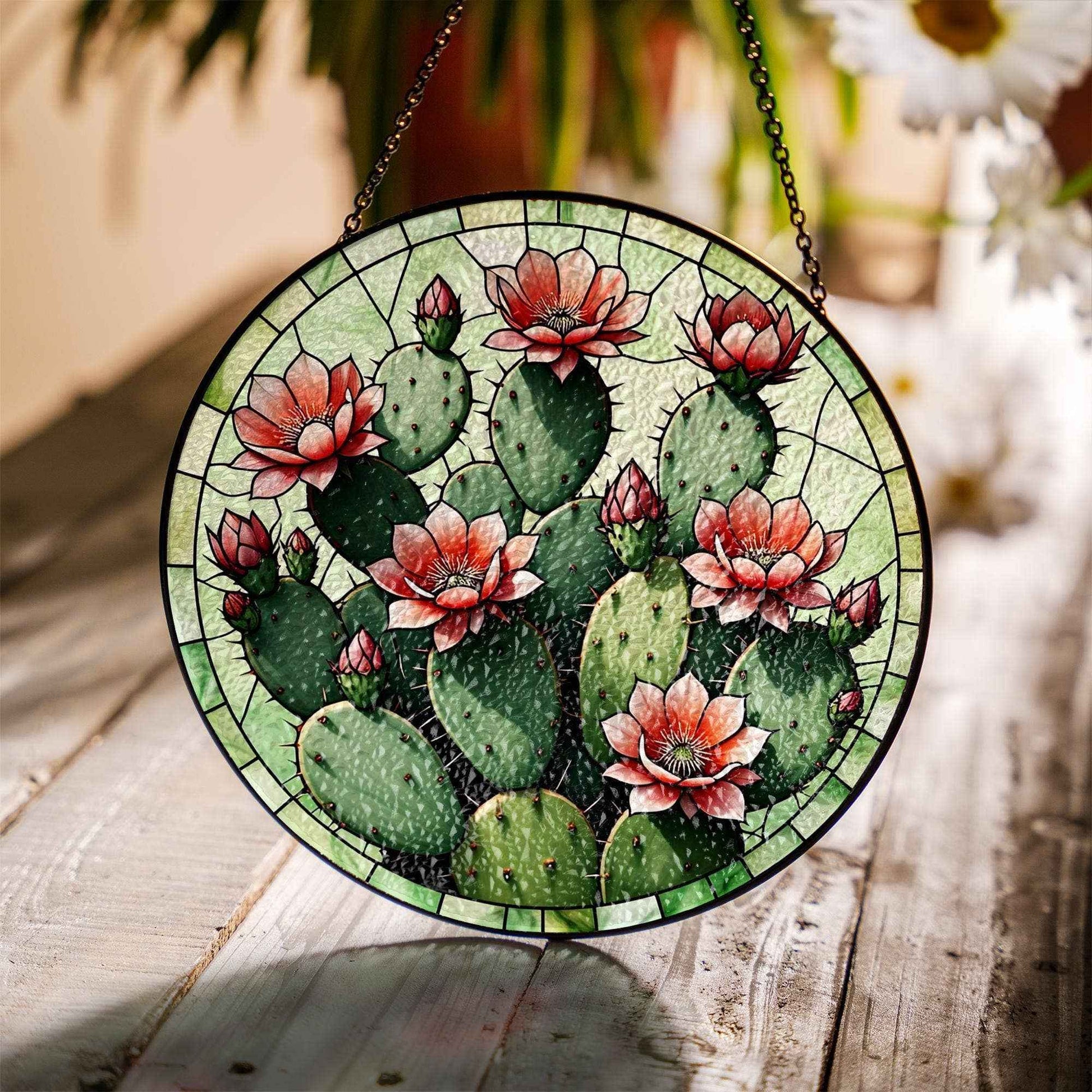 Cactus Stained Glass Suncatcher, Southwestern Wall Art