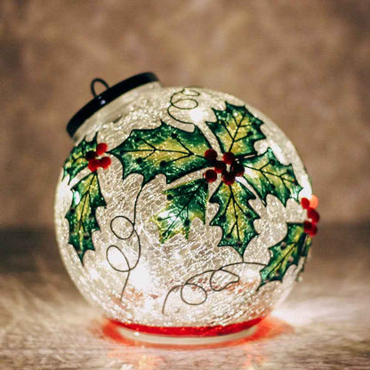 Holly Berry Glass Ornament LED – Christmas Holiday Decor
