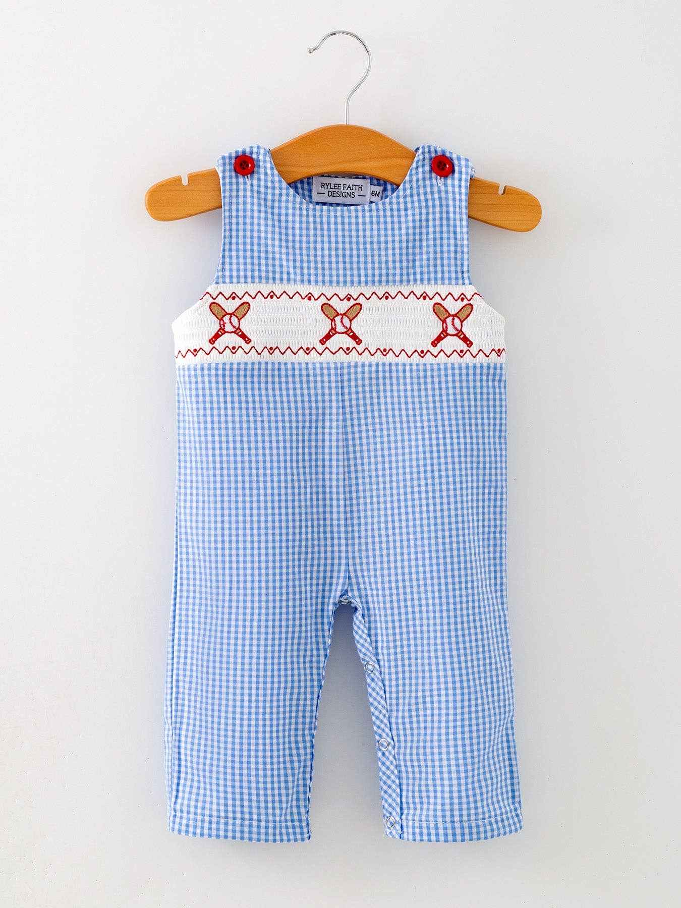 Baby Boy Baseball Smocked Romper – Blue Plaid Summer Outfit: 3M
