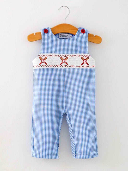 Baby Boy Baseball Smocked Romper – Blue Plaid Summer Outfit: 3M