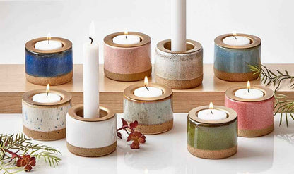 Glazed Tealight Taper Holder Cream Stoneware