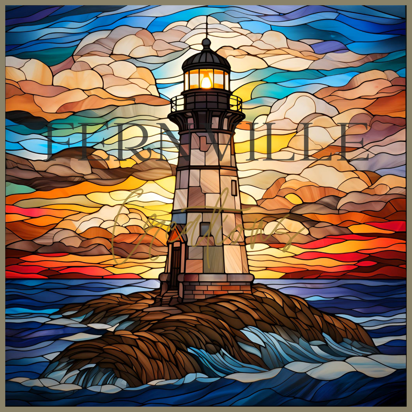 Lighthouse Coaster, Stained Glass Image, SET OF 4