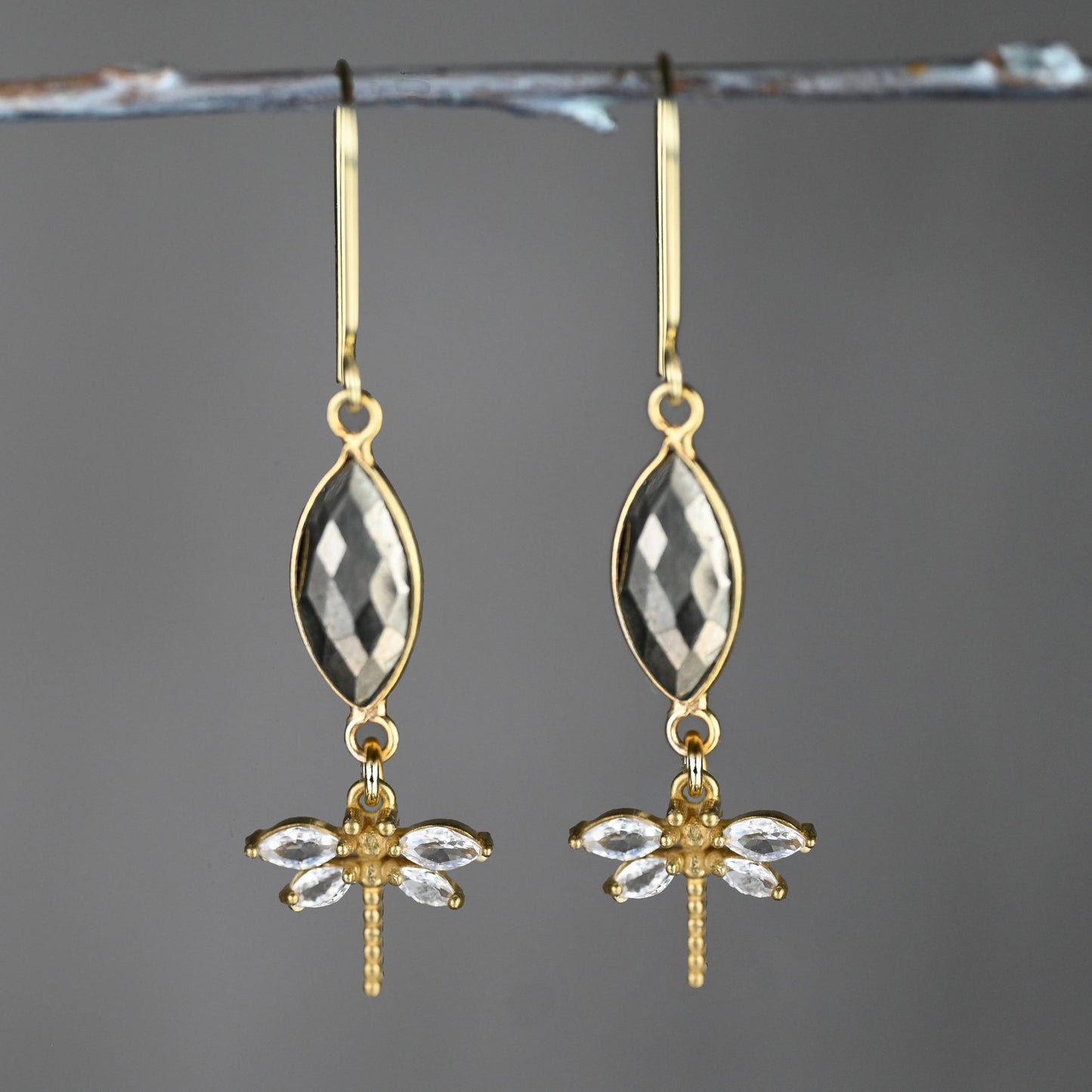 Marquise Semi Precious w/ Vintage Crystal Dragonfly Earrings