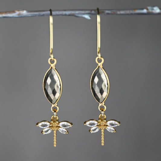 Marquise Semi Precious w/ Vintage Crystal Dragonfly Earrings
