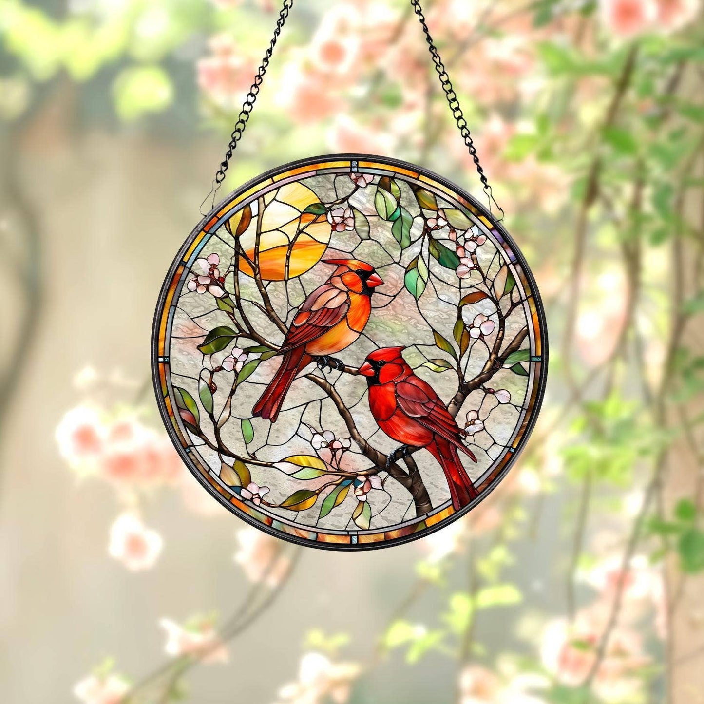 Cardinal Glass Suncatcher, Bird Glass Art, Memorial Gift
