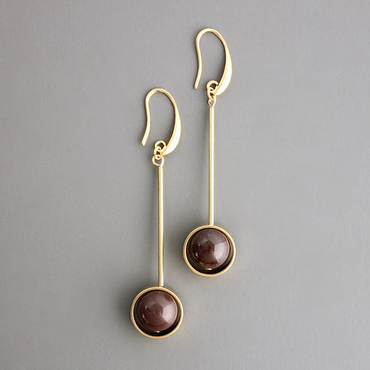 Geometric brown agate and brass earrings