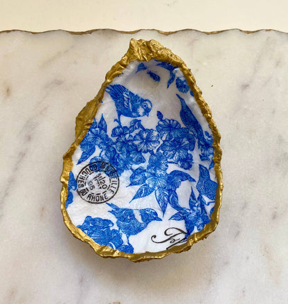 Blue Bird Oyster Shell Jewelry Dish