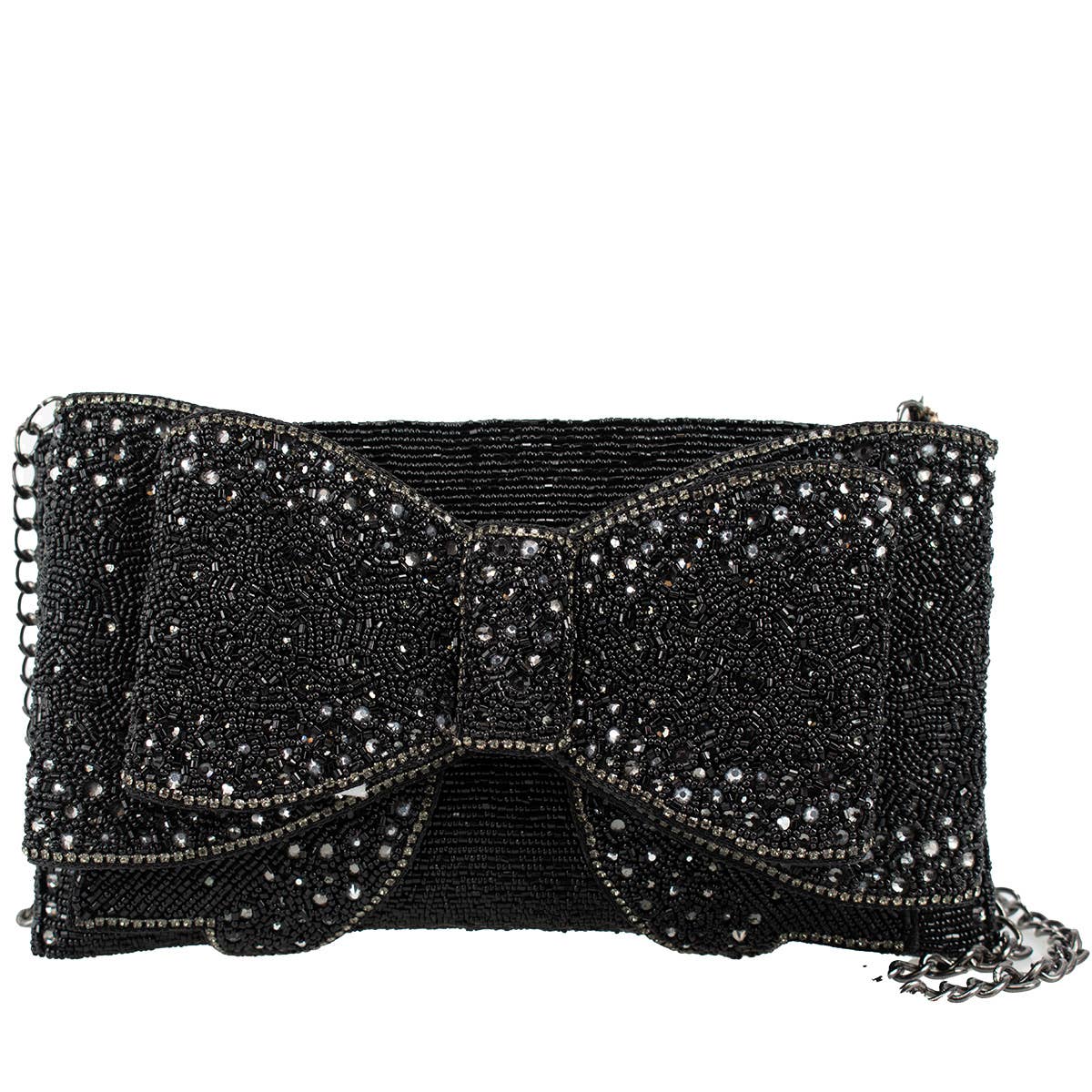 Mary Frances Accessories - Bow Chic Sparkly Black Clutch