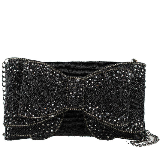 Mary Frances Accessories - Bow Chic Sparkly Black Clutch
